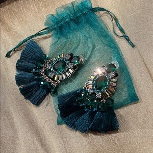 Elegant Teal Tassel Earrings